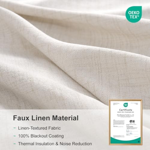 Linen Textured Total Blackout Curtains for Bedroom 63 Inches Long, Beige - Image 6