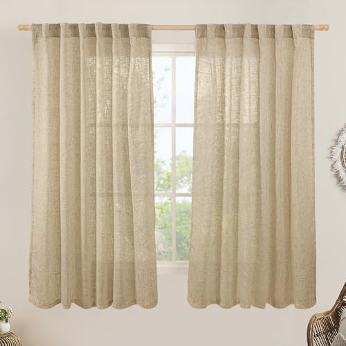 LAMIT Brown Semi Sheer Linen Curtains 60 Inch, Light Filtering Panels by LAMIT