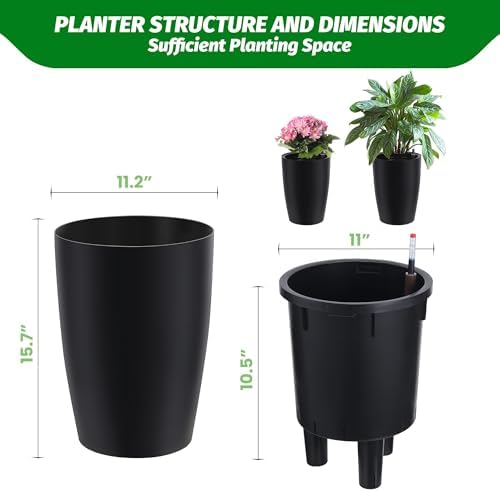 16" Tall Planter Set of 2, Self Watering Pots, Large Planter for Outdoor - Image 6