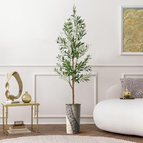 Artificial Tree in Geometric Pattern Planter, Fake Olive Silk Tree for Indoor and Outdoor Home Decoration - 68" Overall Tall (Plant Pot Plus Tree) by SIGNWIN