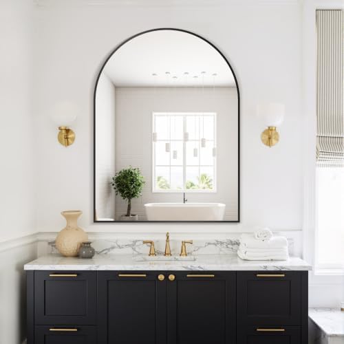 Delma Arched Bathroom Mirror, Black, 40"x30" - Image 7