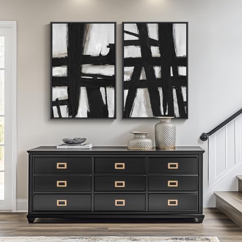 Large Framed Black White Abstract Wall Art for Living Room Set of 2, 24x36 - Image 4