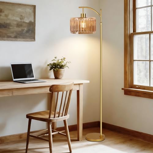 QIYIZM Floor Lamp for Living Room,Bedroom,Gold Dimmable Standing Lamp with Remote,Mid Century Modern Brass Tall Lamp Retro Vintage Glass Lamp Floor Light Boho Bohemian - Image 6