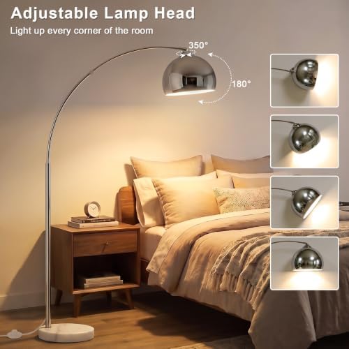 Arc Floor Lamp for Living Room, Modern Chrome Floor Lamp with Marble Base - Image 3