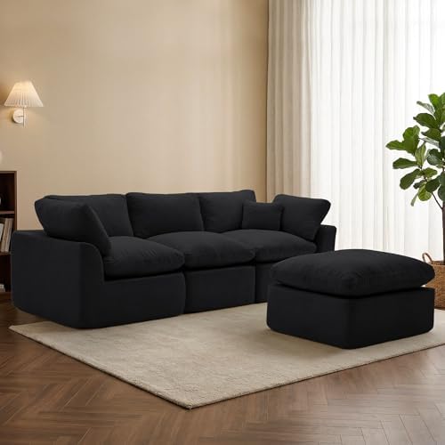 Korser 110" Cloud Sectional Boneless Couches for Living Room, Modern Modular Sectional Sofa with Ottoman, Cloud Couch with Comfy Deep Seats, Cut Pile Chenille L-Shape Sofa Couch for Living Room, Black - Image 7
