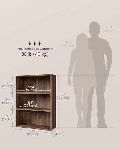 VASAGLE 3-Tier Bookshelf, Storage Organizer, 23.6 x 9.4 x 32 Inches - Image 3
