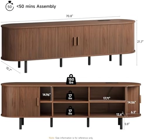 ONBRILL 70.8" TV Stand with Power Outlet & Storage for TVs up to 75” Walnut - Image 2