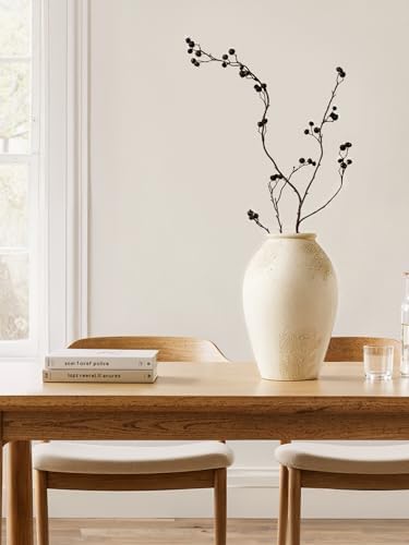 LE TAUCI Ceramic Flower Vase, 13.2 Inch Large Rustic Farmhouse Vase, Tall Floor Vase for Home Decor, Living Room Table & Mantel Centerpiece, Watertight & Sturdy, Matte Sandy Beige White - Image 3