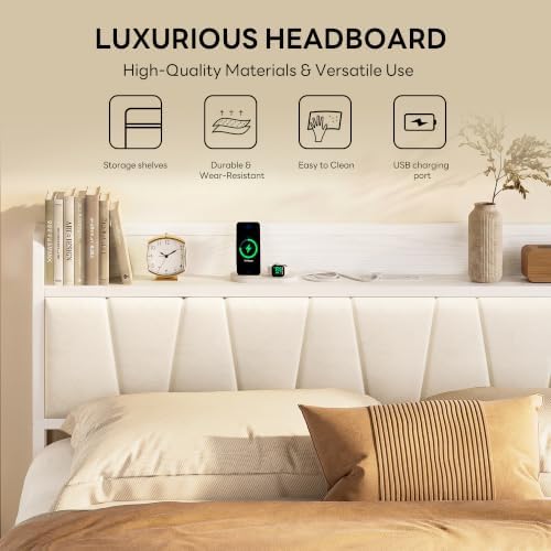 LIKIMIO California King Bed Frame with Storage Headboard & Charging Station - Image 4