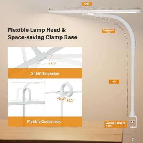 SIBRILLE LED Desk Lamp for Home Office - Dimmable Computer Desk Light with Clamp, Modern Architect Task Lamp with Color Changing, Flexible Desktop Lamp with Gooseneck for Monitor, Double Head, White - Image 5