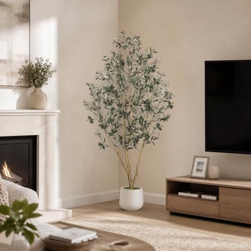 7FT Artificial Olive Tree Indoor with Elegant White Planter - Image 7