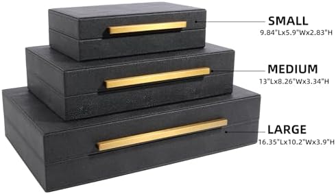 Set of 3 Decorative Boxes with Lids, Faux Shagreen Nesting Decorative Box for Home Decor, Jewelry Boxes, Photo Boxes, Keepsake Storage Boxes (Black) - Image 2