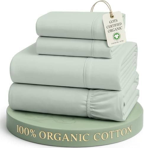 LANE LINEN Full Sheet Set 100% Organic Cotton Percale Cooling - Cool Blue by LaneLinen