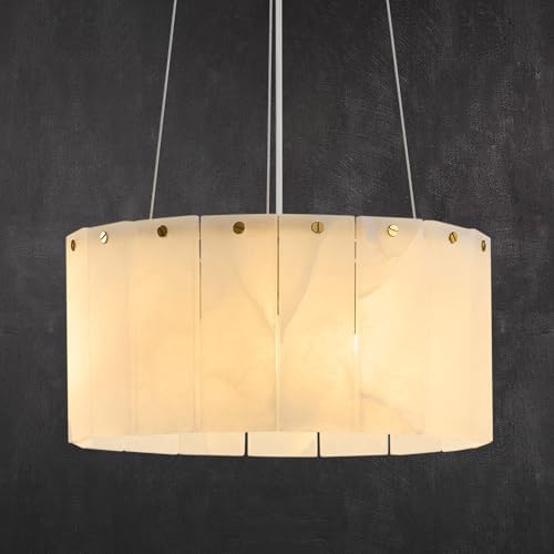 11.8" Small Alabaster Chandelier, Round Marble White Light Fixture by HONIEGG