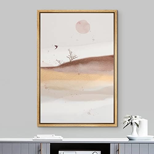 NWT Framed Canvas Print Wall Art Bird Fly Orange Pastel Forest Mountain Animals Abstract Illustrations Modern Art Rustic Minimal Relax/Calm Boho for Living Room, Bedroom, Office - 16"x24" Natural - Image 2