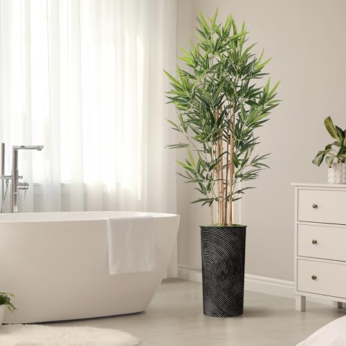 Artificial Tree in Geometric Spiral Pattern Planter, Fake Bamboo Silk Tree for Indoor and Outdoor Home Decoration - 70" Overall Tall (Plant Pot Plus Tree) - Image 6