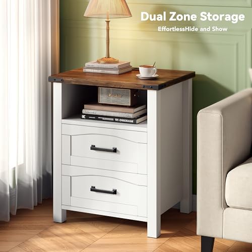 Decofy Farmhouse Nightstand with Charging Station, 2 Drawers - Image 5