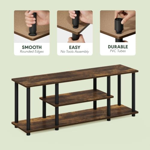 Furinno Turn-N-Tube No Tools 3D 3-Tier Entertainment Stand up to 50 inch TV, Amber Pine/Black - Image 6