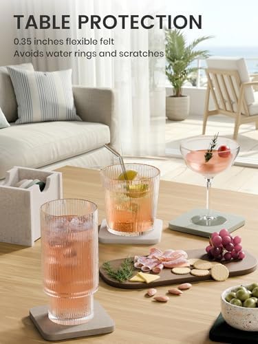 Fluxynara Felt Coasters with Holder, Set of 8 for Drinks, Nordic Moss - Image 4