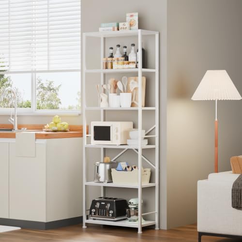 Furologee 6 Tier Bookshelf, Wide Metal Bookcase, White - Image 4