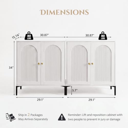 IFBUY 61.75" W Mid Century Modern TV Stands for Living Room, White - Image 2