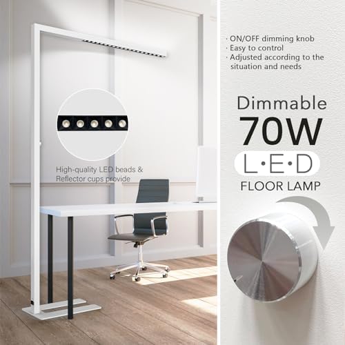 STERREN 77" LED Floor Lamp for Office, 7350LM Dimmable Eye-Care Standing Piano Lamp,70W Tall Reading Light, 4000K Bright Lighting for Living Room - White - Image 3