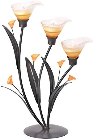 Accent Plus Candle Holder Christmas Decorations Indoor Outdoor Home Decor Valentine’s Day Amber Lilies Tabletop Christmas Candle Holder Wedding Centerpiece Tealight Candle, 9.3 X 4.75 X 13.3 Inches by ZingzThingz