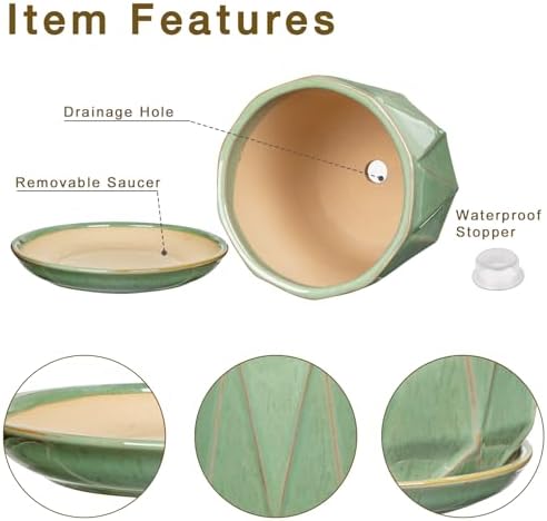 Ceramic Pots for Plants, 8+6 inch Plant Pots with Drainages Holes & Saucers - Image 3