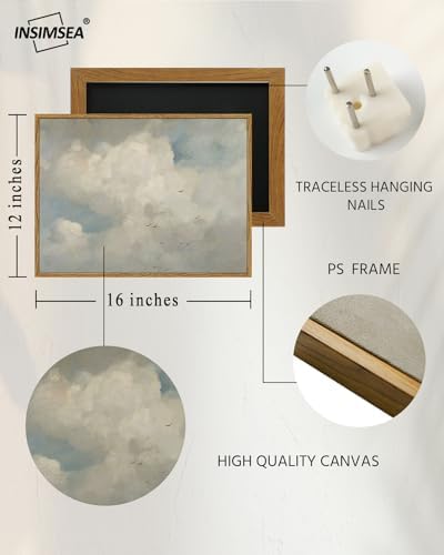 InSimSea Framed Canvas Wall Art Vintage Decor, Home Decor Classical Oil Paintings Sky Cloud Bird Canvas Prints,Retro Landscape Wall Art for Bedroom Living Room Bathroom, 12"x16" - Image 4