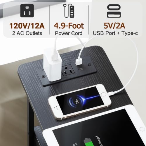 LOAKEKEL Narrow End Table with Charging Station, Small Nightstand - Image 6