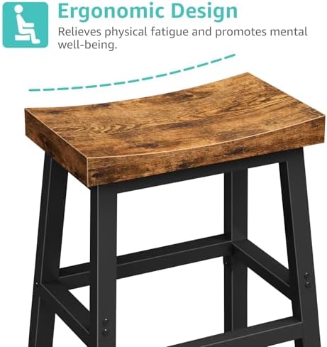 WINAZ Rustic Bar Stools, 24 Inch Barstools, Counter Height Stools with Footrest, Wooden Stool for Kitchen Island, Heavy Duty Backless Chair for Dining Table Farmhouse Outdoor 1 PC - Image 7