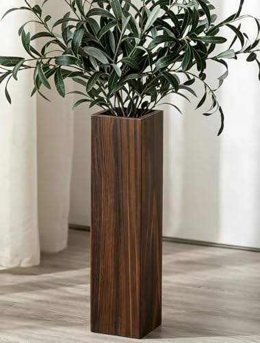Hanobe 21" Tall Decorative Floor Vase, Natural Wood Grain, Rectangular by Hanobe
