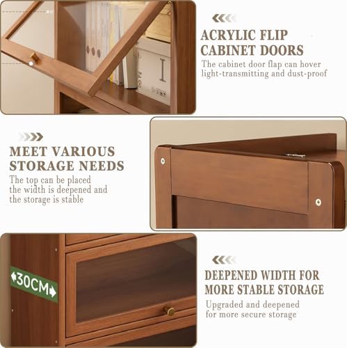 55" Bamboo Bookcases,Book Shelfs with Acrylic Doors,Freestanding Display Storage Shelves for Collectibles,4 Tier Tall Bookshelfs & Bookcases for Living Room Bedroom Home Office - Image 4