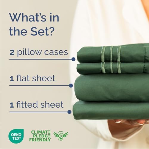 Queen Size 4 Piece Sheet Set - Breathable & Cooling Sheets - Emerald Green - Image 2