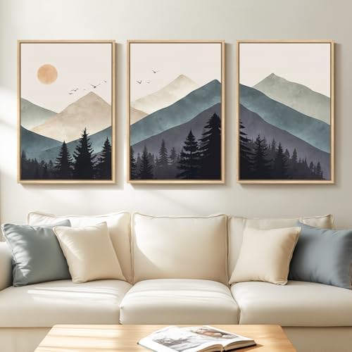 Large Framed Boho Mountain Landscape Wall Art for Living Room, 24x36 Inch by Cuspin