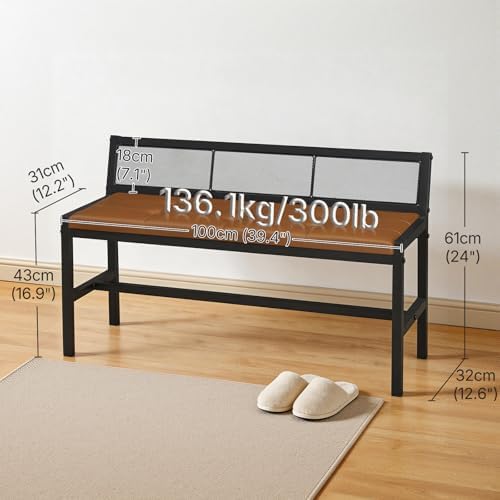 YATINEY Dining Bench, 39.4'' Kitchen Bench with Back, Dining Room Bench with PU Leather Upholstered Seat, Entryway Bench with Metal Legs for Dining Room, Entryway, Living Room, Black and Brown DB01BV - Image 3