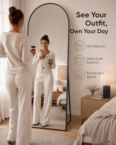 Simple Deluxe Arched Full Length Mirror, 68"x25"Large Floor Mirrors, for Wall Door Bedroom Bathroom Living Room (Black) - Image 2