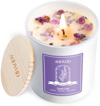 AOOVOO Lavender Scented Candles for Women - Aromatherapy Candle with Crystals Inside, 5oz Soy Candles for Home Scented, Birthday Gifts Christmas Candle for Women Mom by AOOVOO