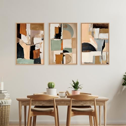 LHIUEM Large Abstract Color Block Framed Canvas Wall Art Set,Colorful Brush Stroke Shapes Wall Decor,Watercolor Pastel Minimalist Artwork for Living Room,Bedroom,Dining Room,Office -24"x36"x3 - Image 3