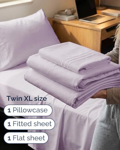 Twin XL 3 Piece Sheet Set - College Dorm Room Essentials - Light Lavender - Image 3