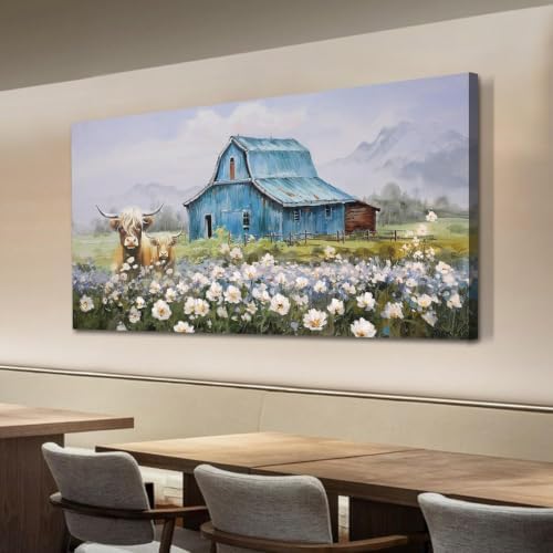 Anolyfi Farmhouse Highland Cow Canvas Wall Art for Living Room 48"x24" by Anolyfi