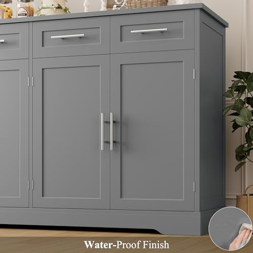 HOSTACK 60" W Sideboard Buffet Cabinet with Storage, Kitchen Cabinet, Gray - Image 7