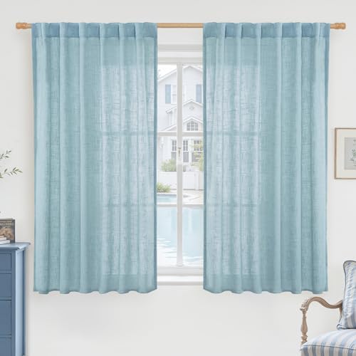 LAMIT Stone Blue Linen Curtains 54 Inch Length 2 Panels for Bedroom by LAMIT