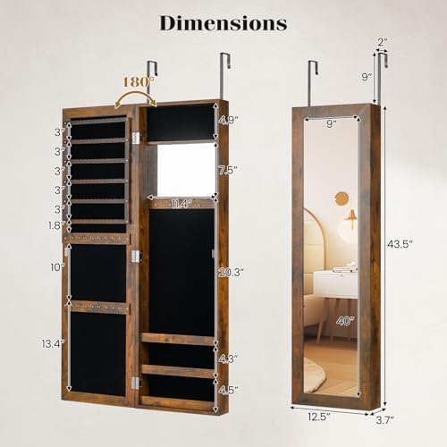 GIANTEX Wall or Door Mounted Jewelry Cabinet with Full Length Mirror - Image 7