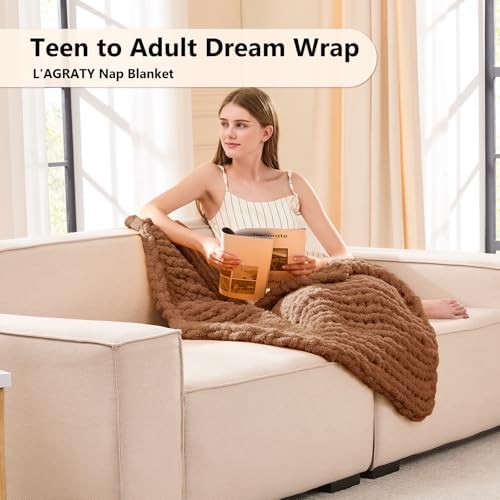 L'AGRATY Chunky Knit Throw Blanket for Couch, 30'' x 40'' Knit Throw, Brown - Image 2