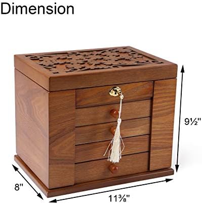 Changsuo Wooden Jewelry Box for Women, Organizer Box of Solid Wood with Lock and Key for Jewelries, Watches, Necklace, Ring, Lockable Storage Case (Cherry) - Image 4