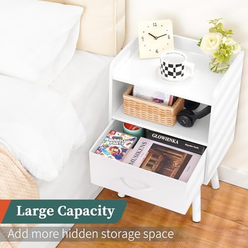 Yoobure Modern Nightstand with Drawer, Bedside Tables, Mid Century Nightstands with Open Storage Shelf, Wood Bedside Table, Small Night Stands for Bedrooms, 2-Tier Night Table - Image 5
