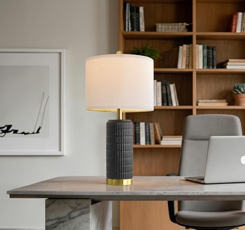 PoKat 25'' Black Ceramic Table Lamps Set of 2 with Gold Base for Bedroom Living Room, Farmhouse Matte-Textured Bedside Lamps for Nightstand Sideboard End Table with Stone-Like Design (Matte Black) - Image 5