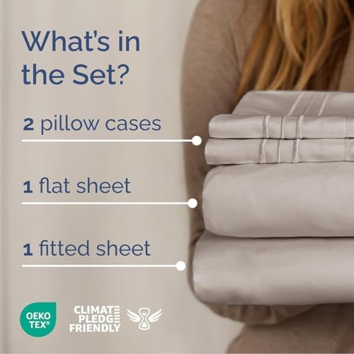Cal King Size 4 Piece Sheet Set - Breathable & Cooling Sheets - Light Grey - Image 2