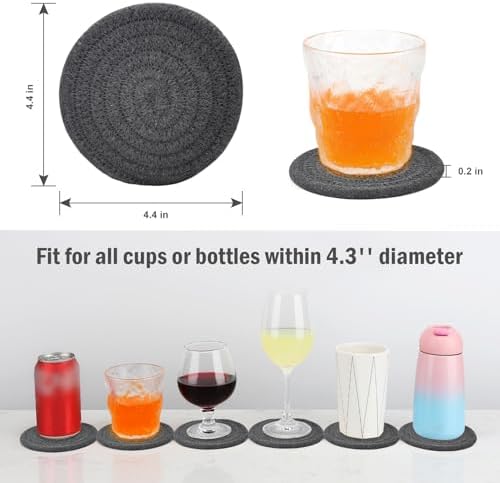 ABenkle Woven Coasters for Drinks Set of 6, Boho Absorbent Drinking Coaster, 4.3 Inch - Perfect Housewarming Gift, Home Decor, Bar Essentials for Coffee Table - Image 2